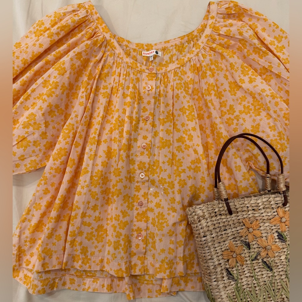 Sundry Orange & Peach Floral Blouse